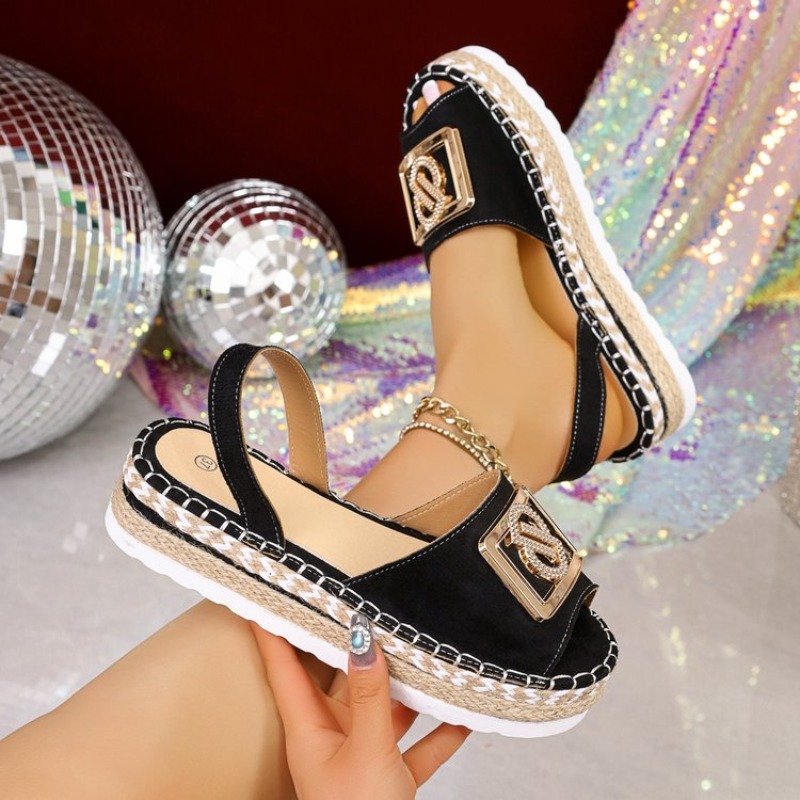 Espadrille Sandal Women - Womens Platform Espadrille Sandals Rhinestone Metal