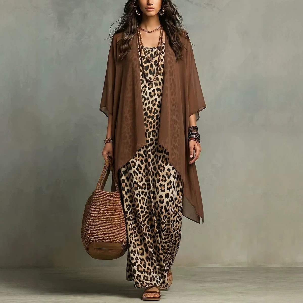 Summer Vacation Clothing Women - Chiffon Leopard Print Spaghetti Strap Dress