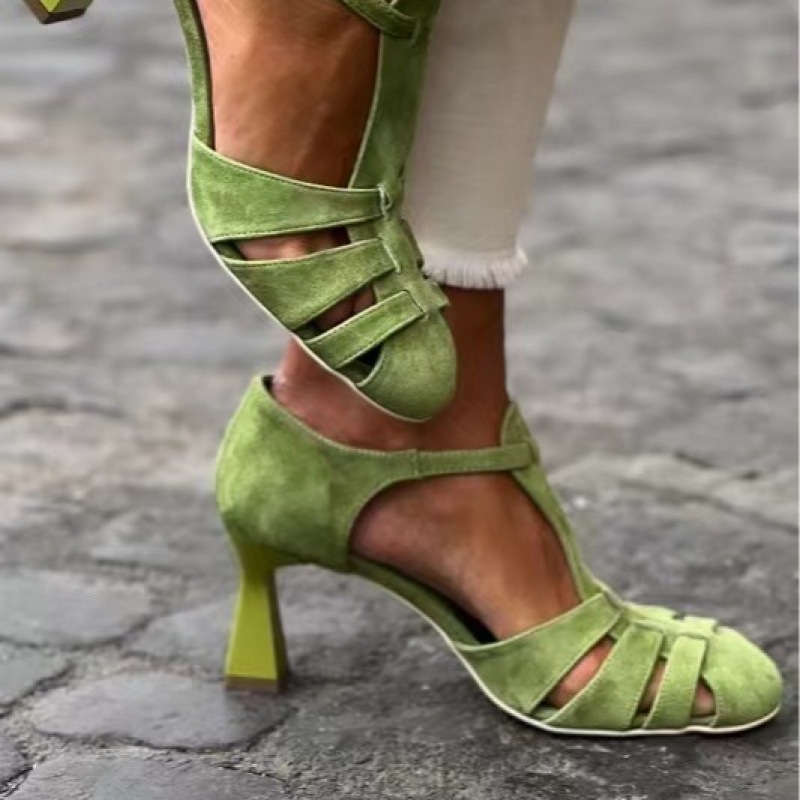 Summer Clothing For Petite Women - Women's Green Suede Kitten Heel T-Strap