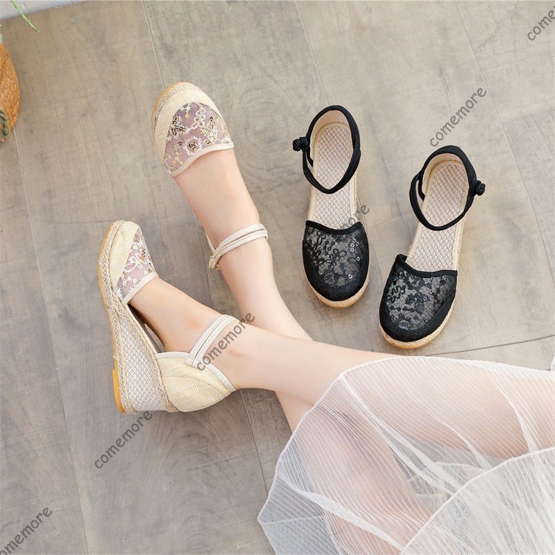 Espadrille Sandal Women - Women's Lace Mesh Espadrille Wedge Sandals