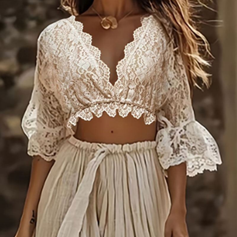 Womens Bohemian Lace Two Piece - Summer Vacation Clothing Women recension och pris