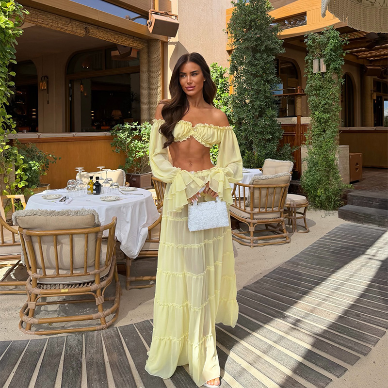 Elegant Yellow Off Shoulder 2  - Summer Vacation Clothing Women recension och pris