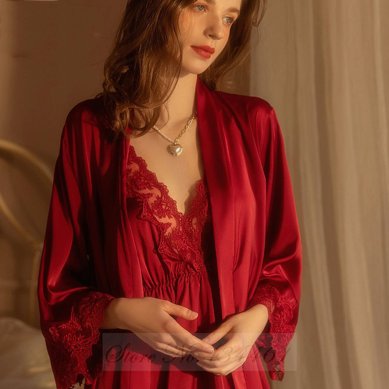 Burgundy 2PCS Robe Set Nightgo - Summer House Clothing recension och pris