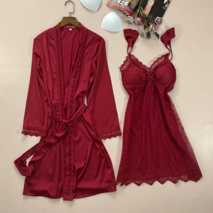 2PCS Nighty&Robe Suit Satin Wo - Summer House Clothing recension och pris