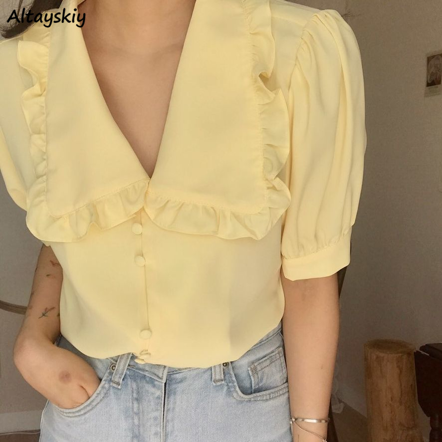 Women Blouses Solid Ruffles Sw - Summer Clothing Teens recension och pris
