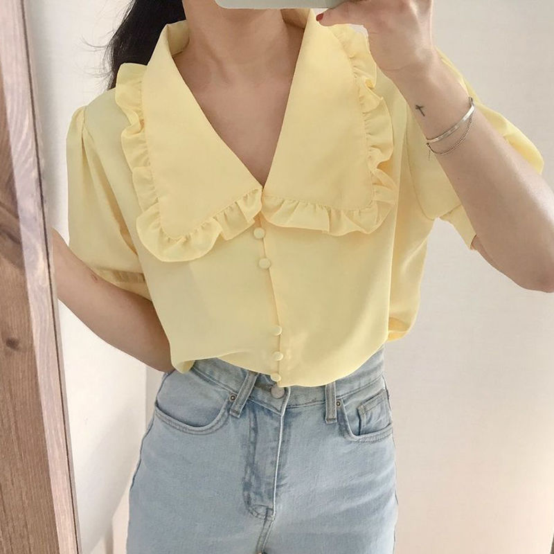Women Blouses Solid Ruffles Sw - Summer Clothing Teens recension och pris