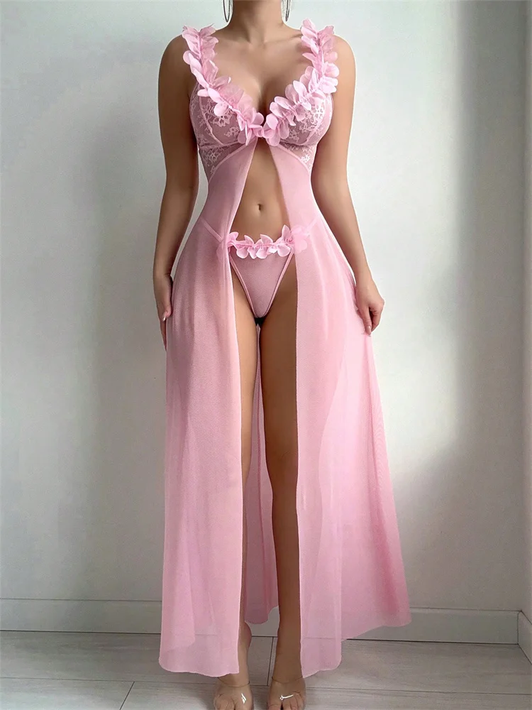Pink Floral Lace See Through N - Summer Clothing For Petite Women recension och pris