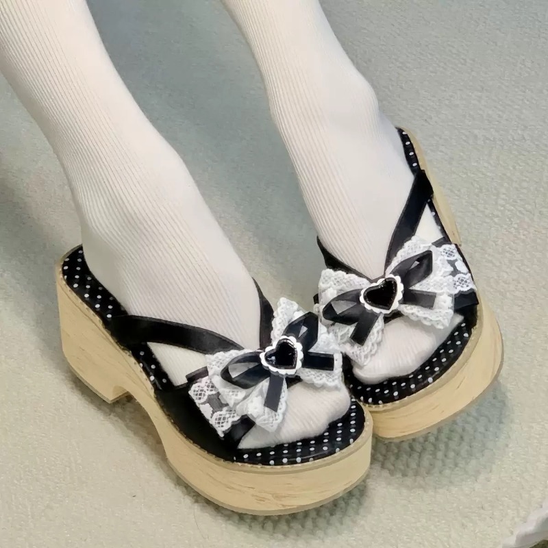 Sweet Bow Wood Grain Thick Bot - Summer Clothing For Petite Women recension och pris