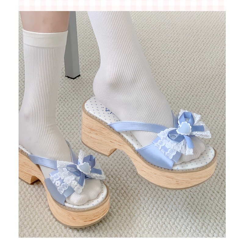 Sweet Bow Wood Grain Thick Bot - Summer Clothing For Petite Women recension och pris