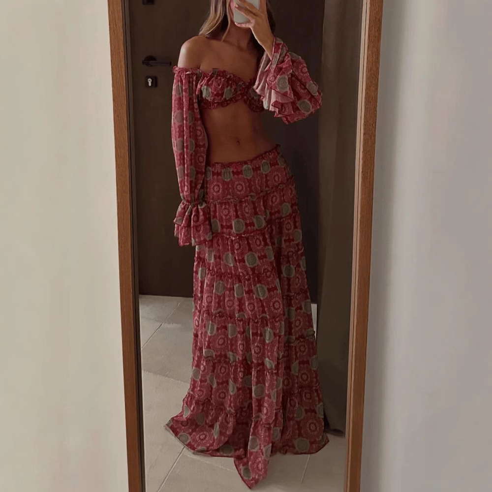 Vintage Print Skirt Two Piece  - Summer Vacation Clothing Women recension och pris