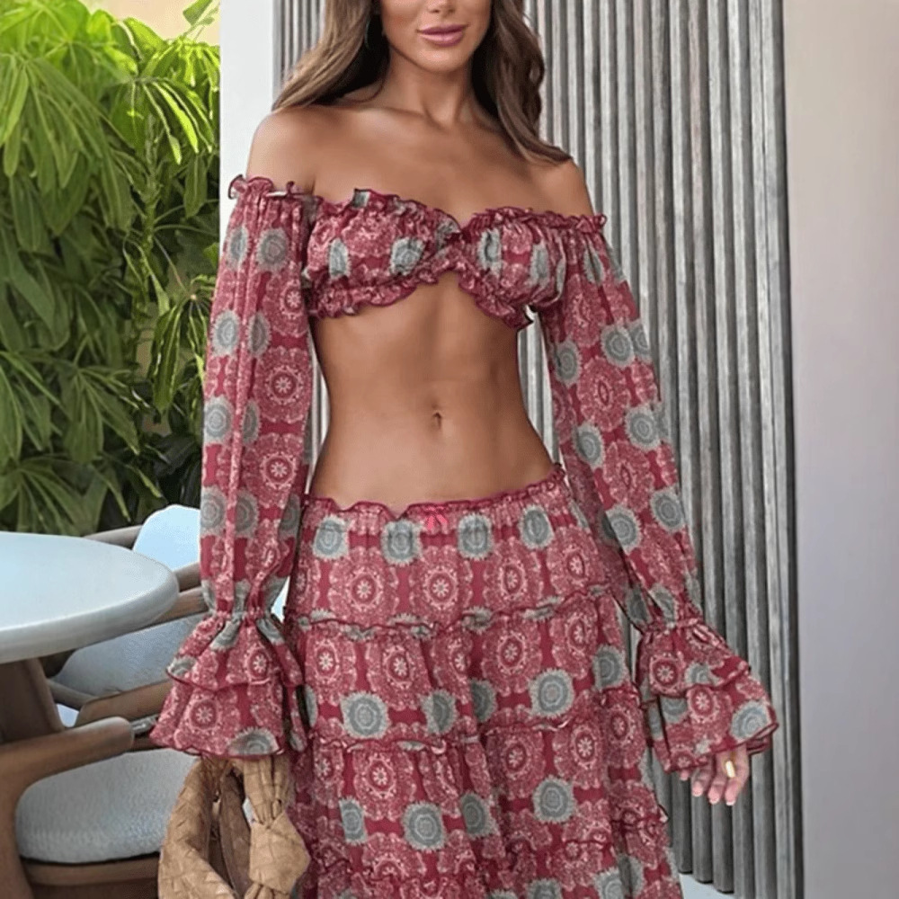Vintage Print Skirt Two Piece  - Summer Vacation Clothing Women recension och pris